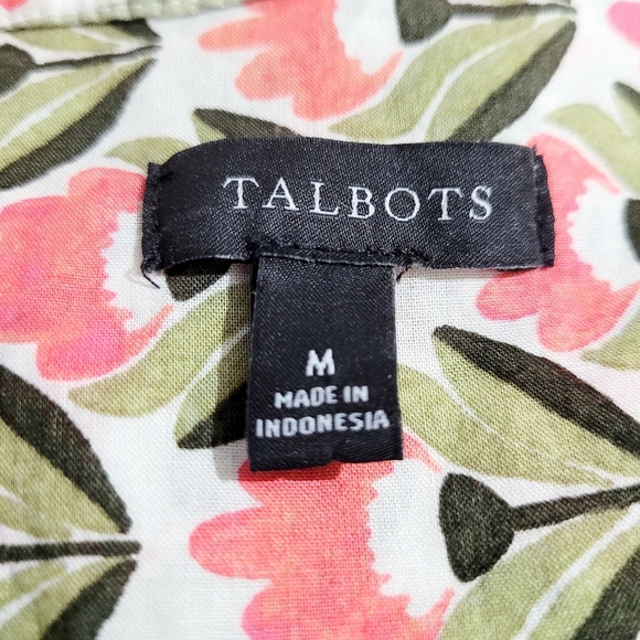Talbots Women’s Medium Floral Boho Peasant Blouse 100% Cotton Pink Green Long Sl - Picture 11 of 12